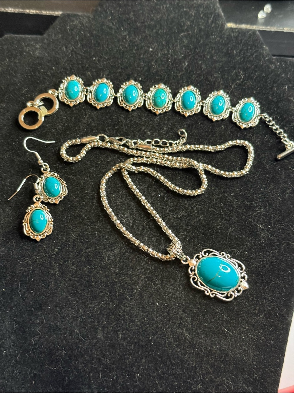 Silver-Tone Turquoise Pendant Necklace, Bracelet & Earrings Set